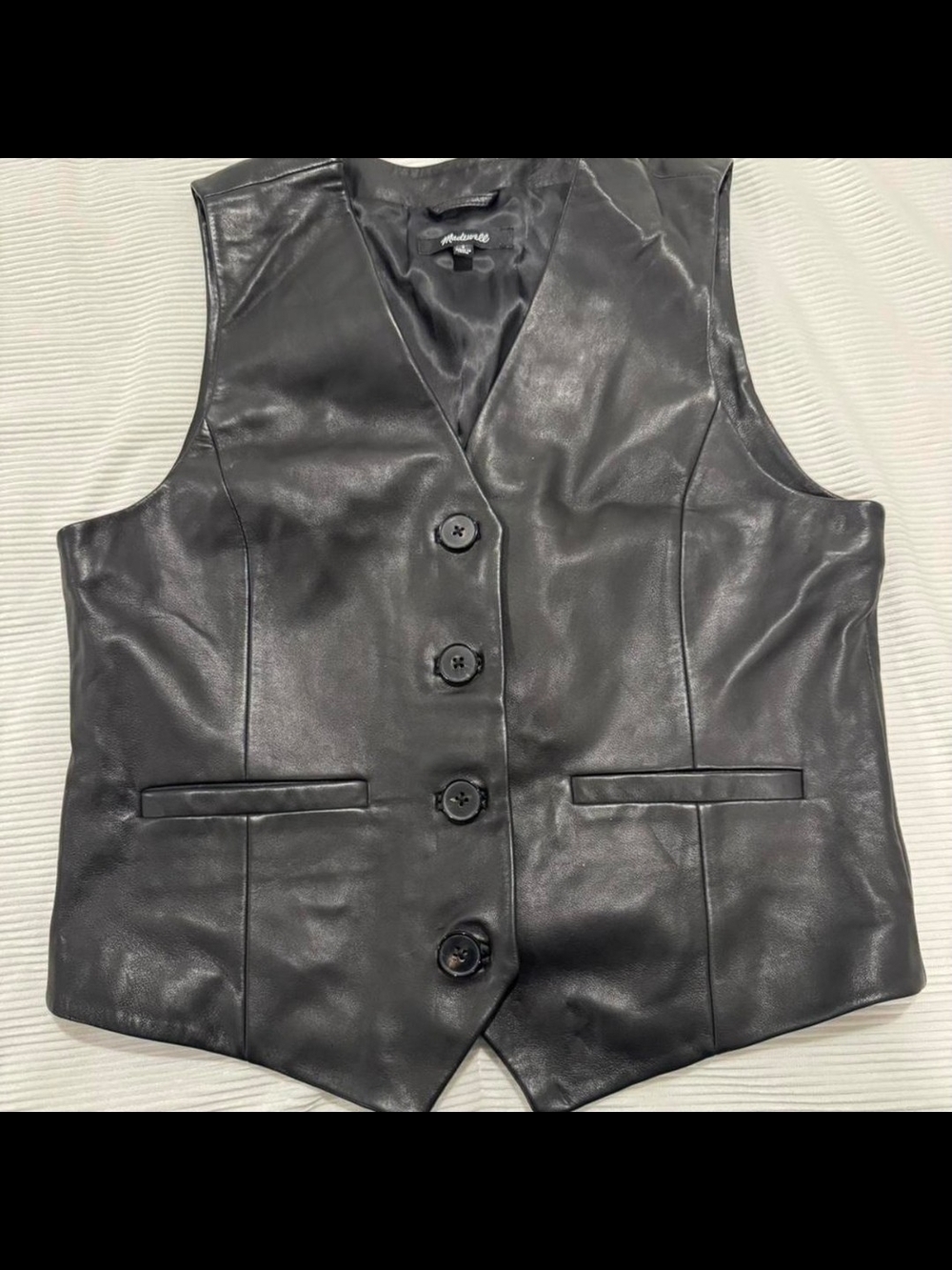 Madewell Black Leather Button Vest NM538 Size 2 - Picture 3 of 9